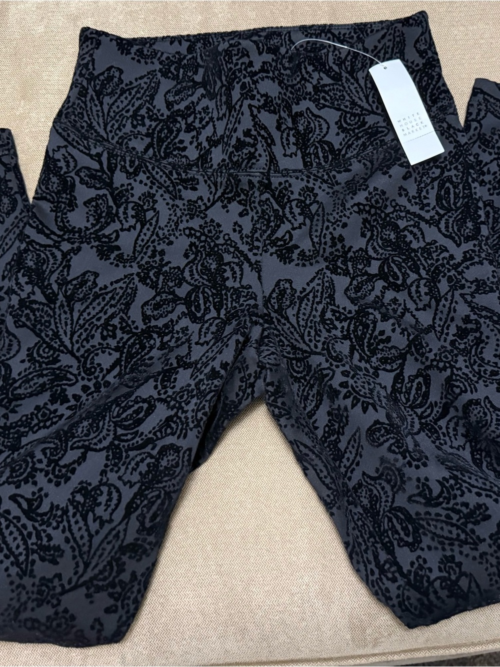 White House Black Market Navy and Black Floral Flocked Joggers